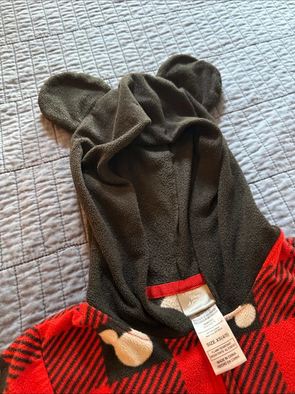 Disney Red and Black Plaid Onesie with White Mickey Print